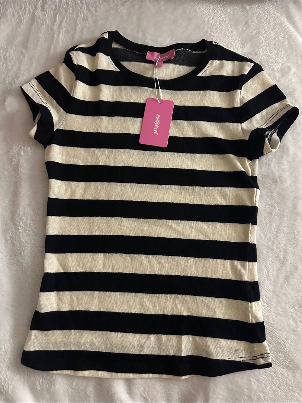 Edikted Striped Short-Sleeve Top in Black and Cream